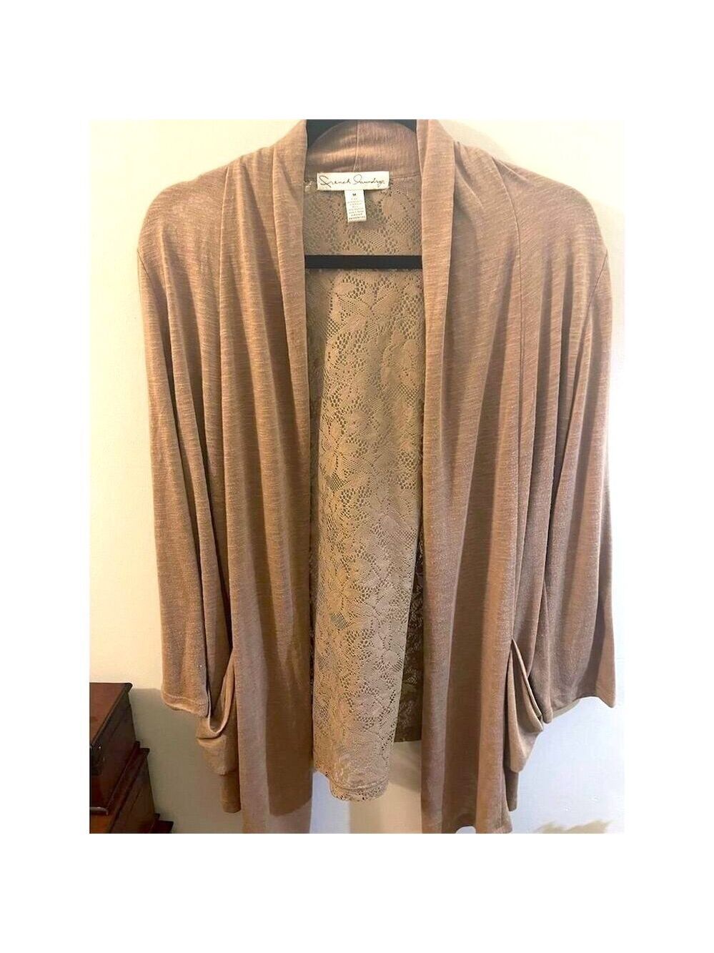Good Women's Beige Cardigan Sweater M Lace Detail Long Sleeve Knit